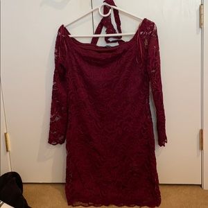 Off the shoulder burgundy dress